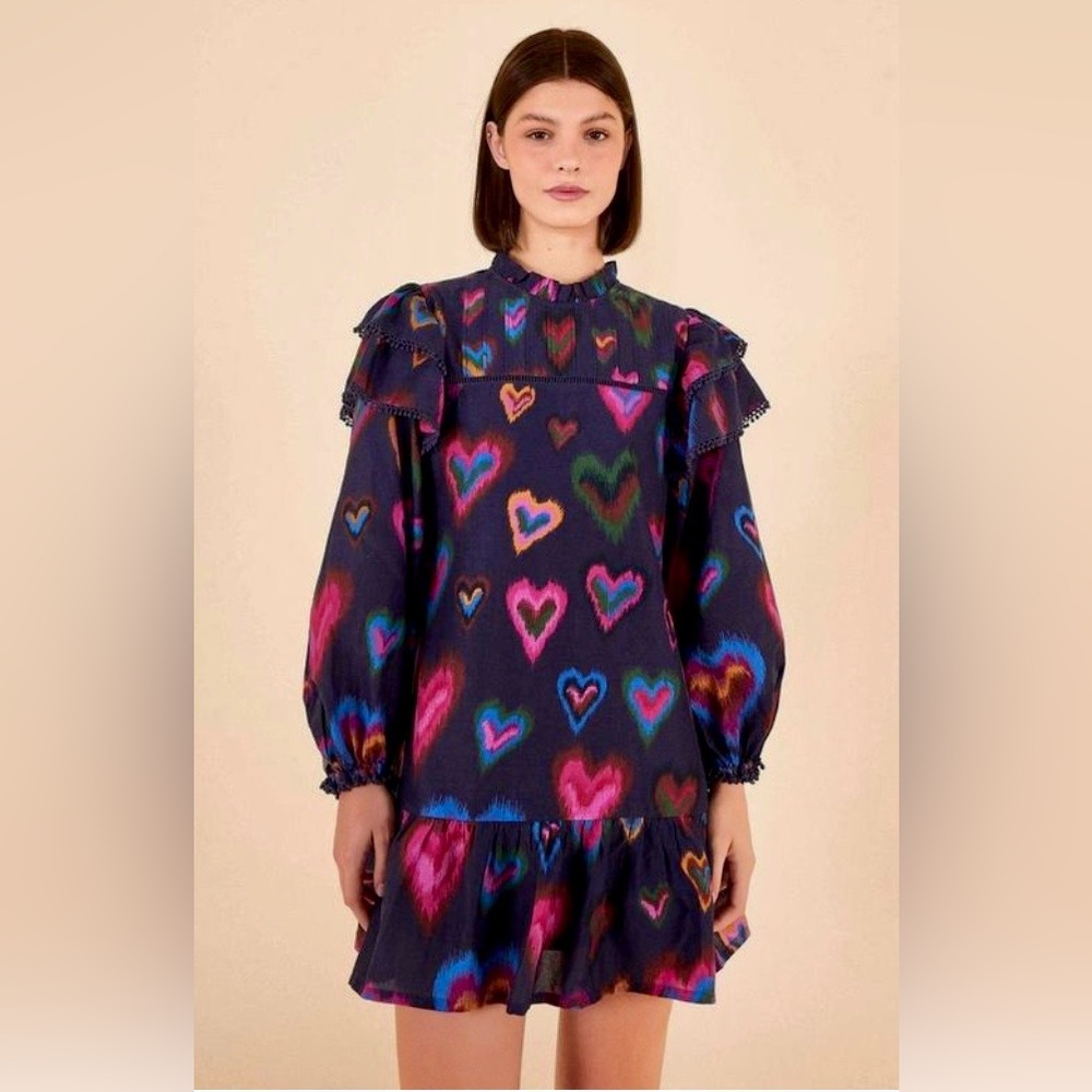 FARM Rio Navy Ikat Hearts Mini Dress, Large